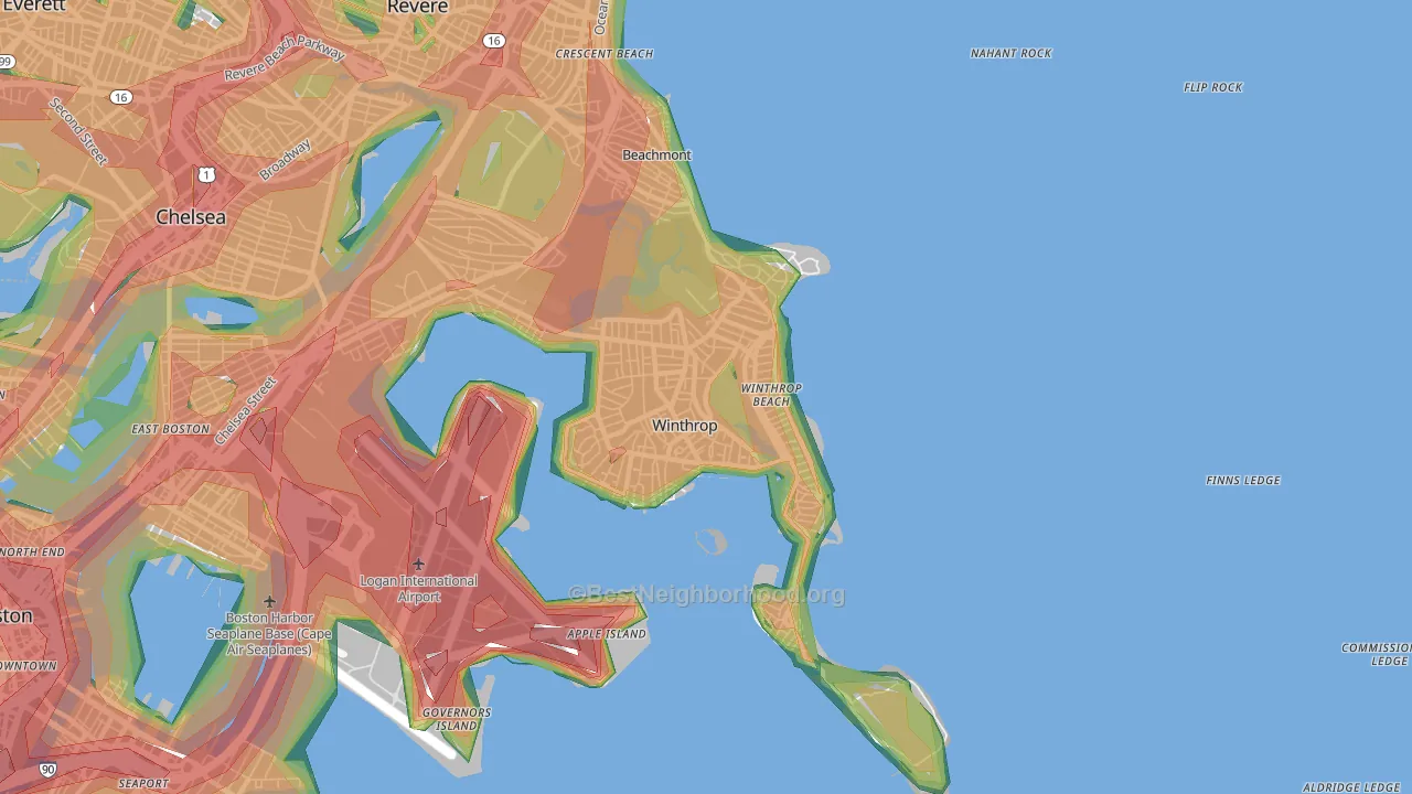 Winthrop Town, MA Map of Noise Levels in Winthrop Town