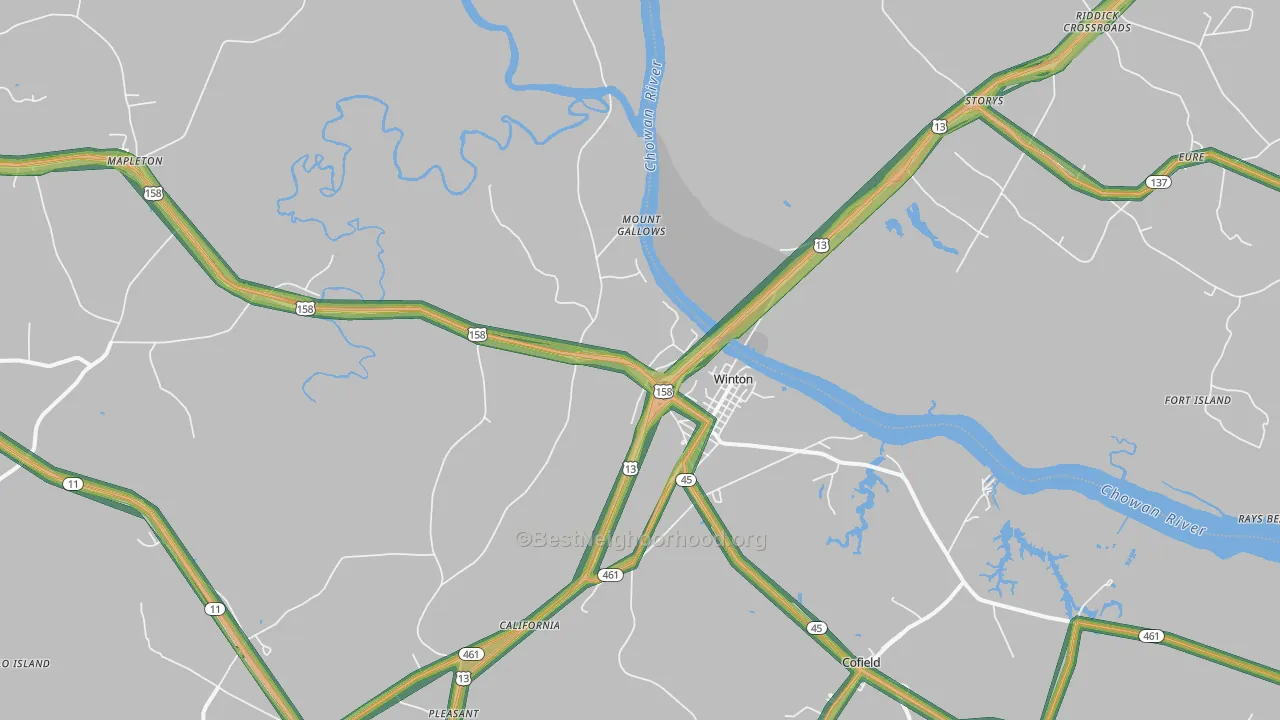 Winton, NC Map of Noise Levels in Winton