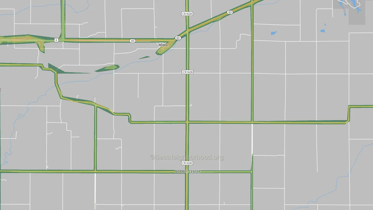 Wiota, IA Map of Noise Levels in Wiota