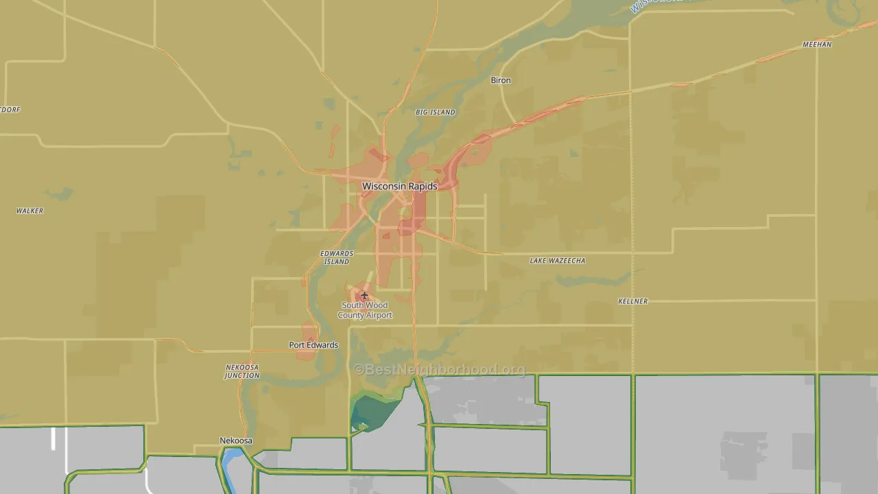 Wisconsin Rapids, WI Map of Noise Levels in Wisconsin Rapids