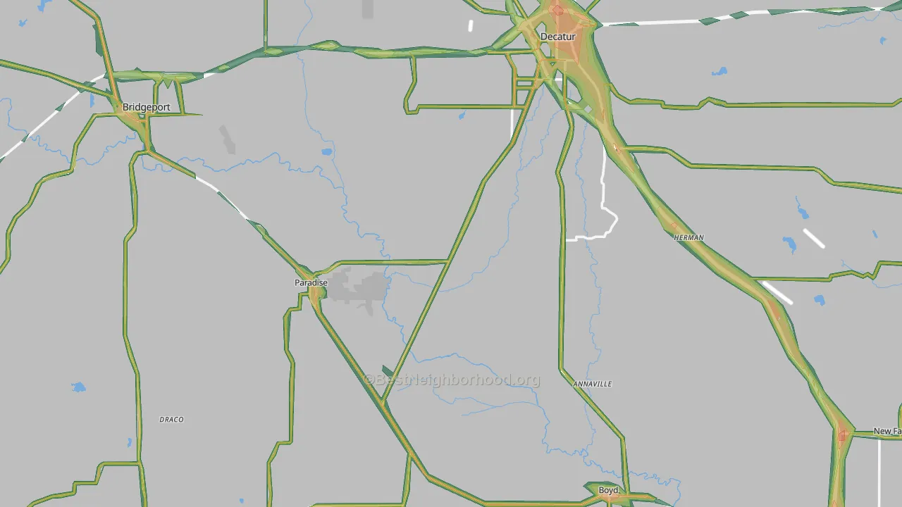 Wise County, TX Map of Noise Levels in Wise County