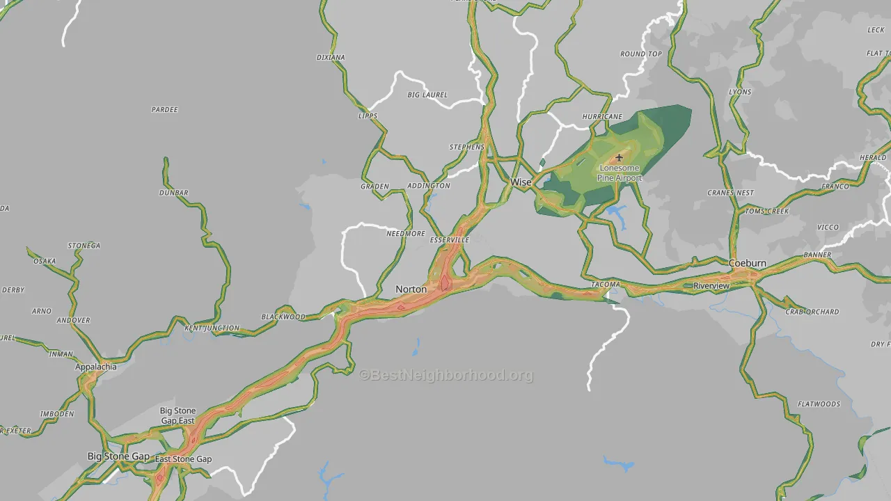 Wise County, VA Map of Noise Levels in Wise County
