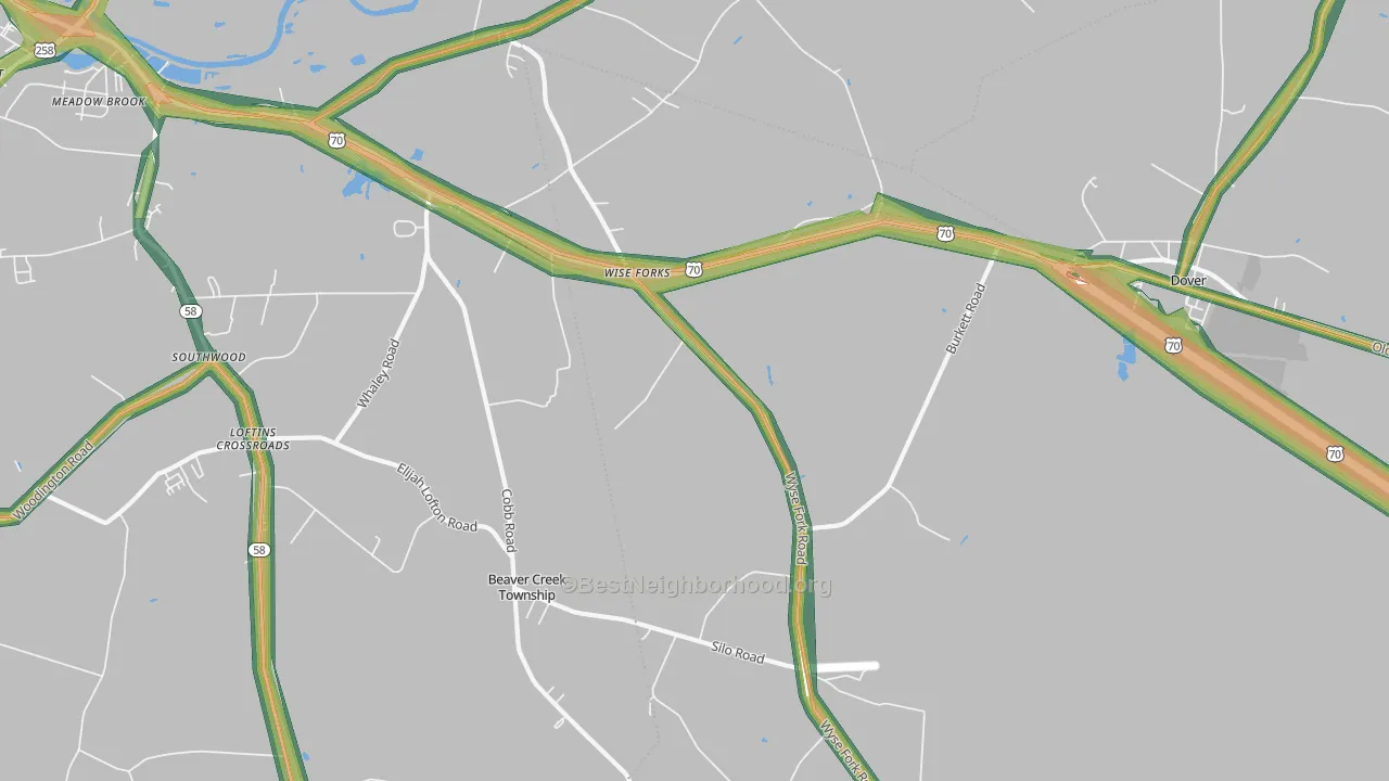 Wise Forks, NC Map of Noise Levels in Wise Forks