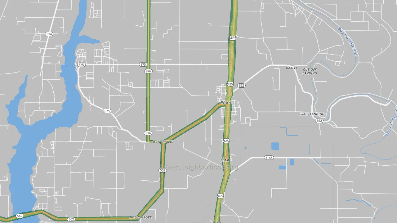 Wisner, LA Map of Noise Levels in Wisner