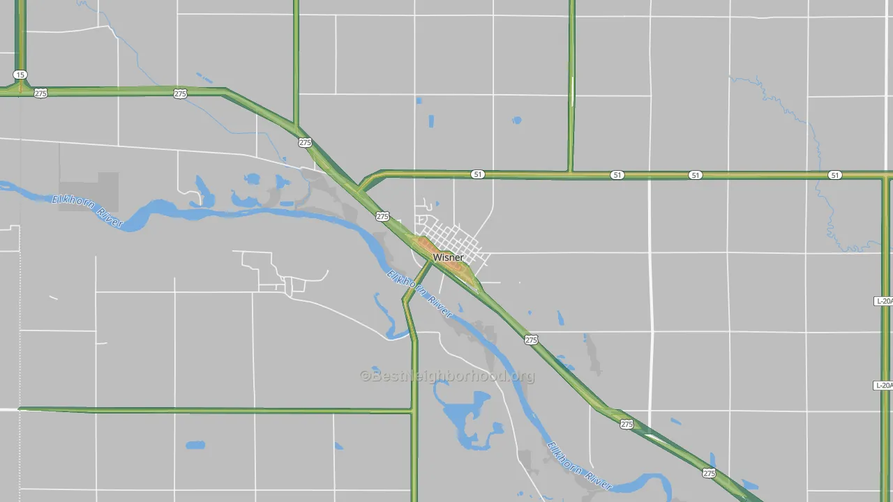 Wisner, NE Map of Noise Levels in Wisner