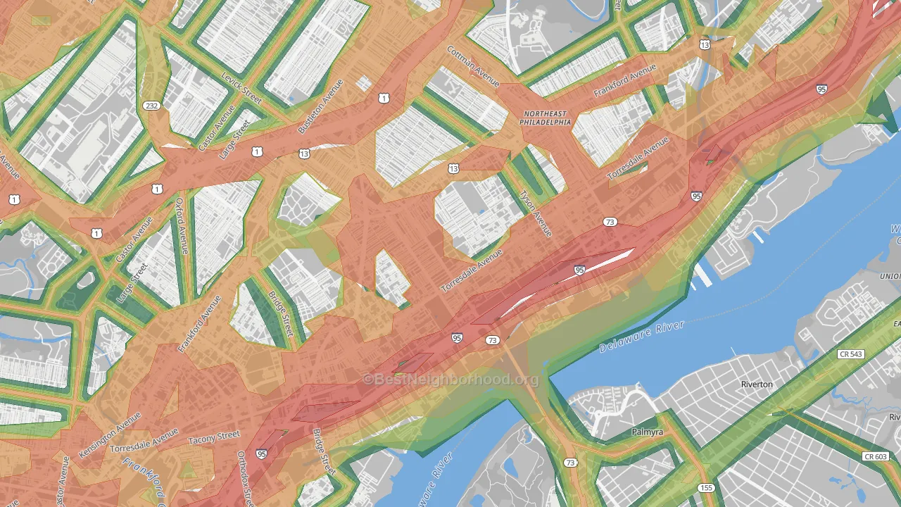 Wissanoning, Philadelphia, PA Map of Noise Levels in Wissanoning
