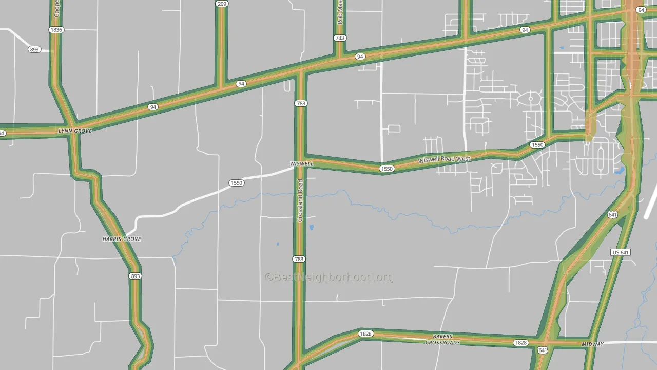Wiswell, KY Map of Noise Levels in Wiswell