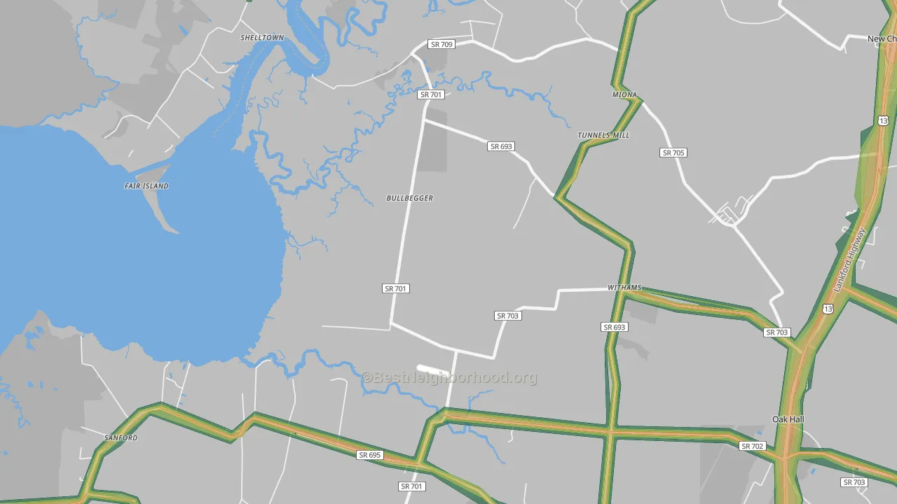 Withams, VA Map of Noise Levels in Withams