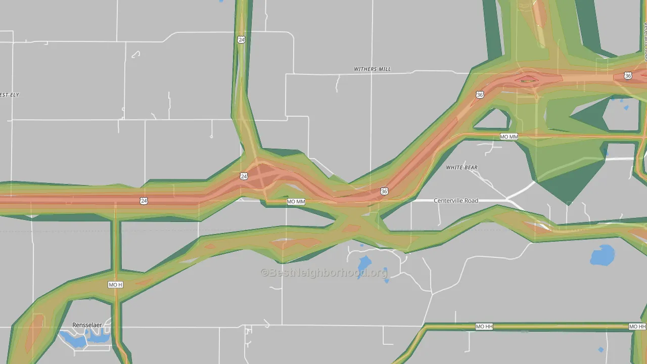Withers Mill, MO Map of Noise Levels in Withers Mill