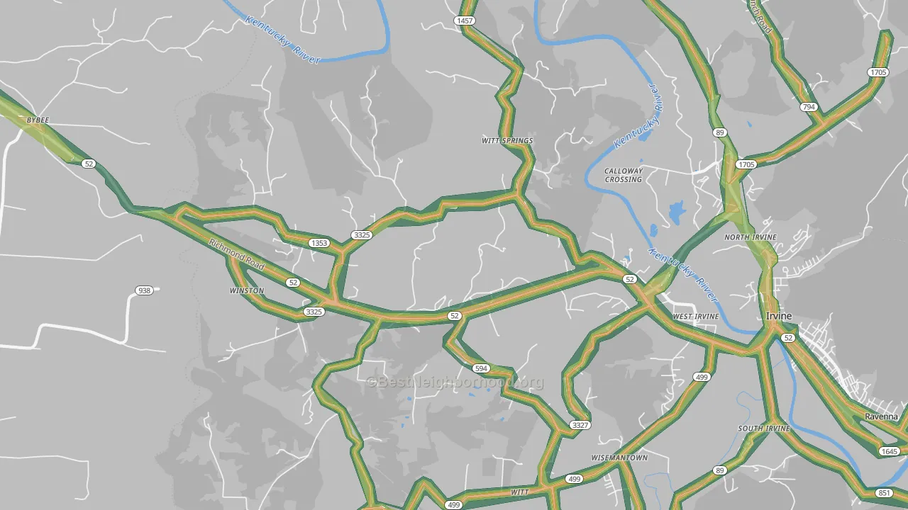 Witt Springs, KY Map of Noise Levels in Witt Springs