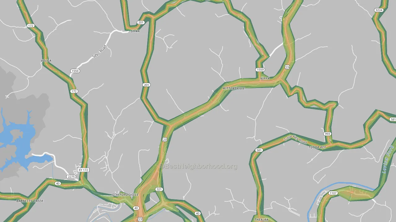 Wittensville, KY Map of Noise Levels in Wittensville