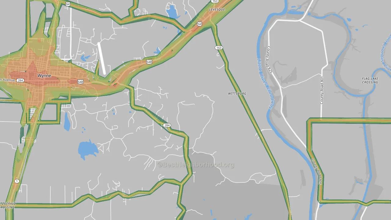 Wittsburg, AR Map of Noise Levels in Wittsburg