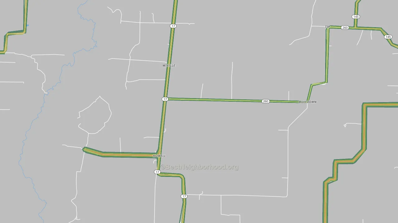 Wiville, AR Map of Noise Levels in Wiville