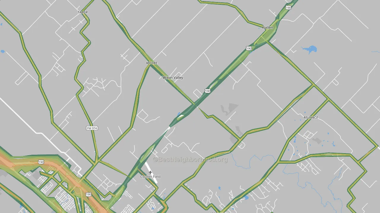 Wixon Valley, TX Map of Noise Levels in Wixon Valley