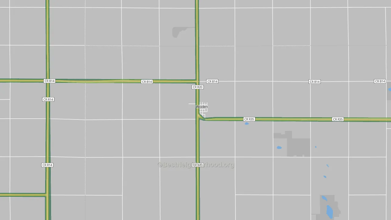 Woden, IA Map of Noise Levels in Woden