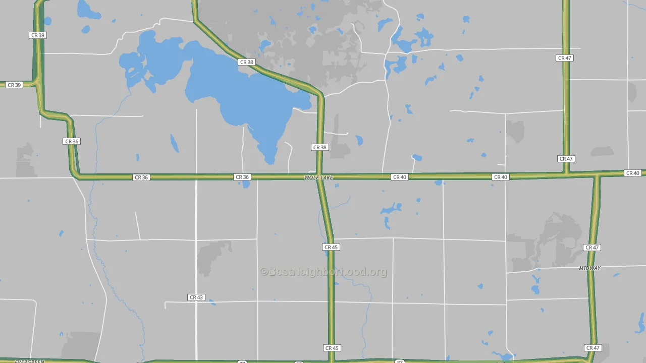 Wolf Lake, MN Map of Noise Levels in Wolf Lake