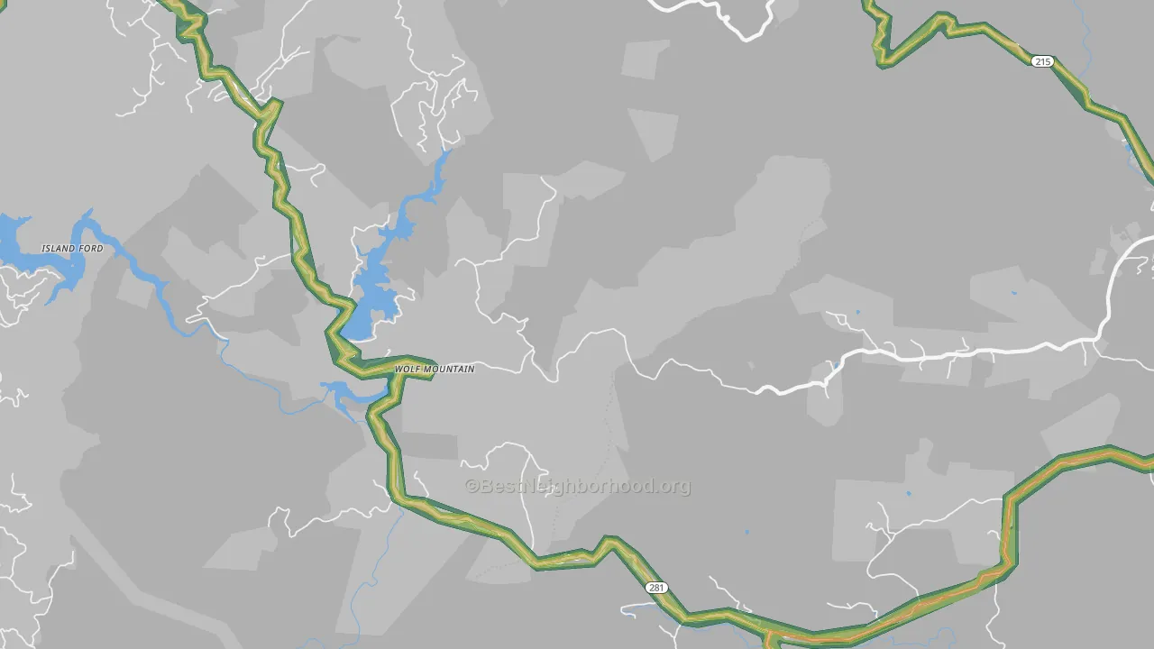 Wolf Mountain, NC Map of Noise Levels in Wolf Mountain