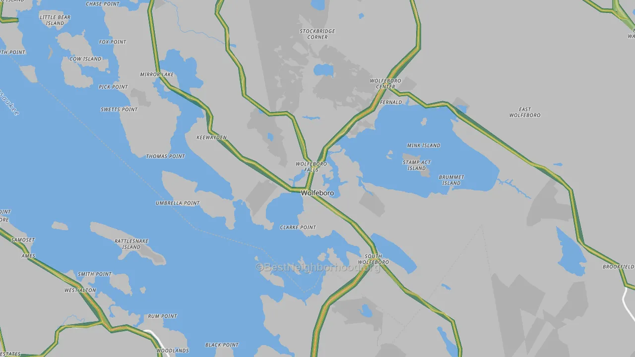 Wolfeboro Falls, NH Map of Noise Levels in Wolfeboro Falls