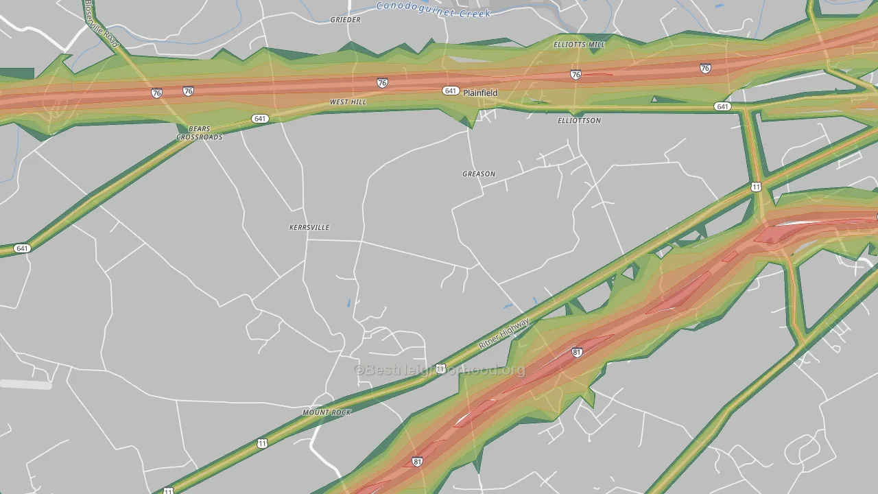 Wolfs Crossroads, PA Map of Noise Levels in Wolfs Crossroads