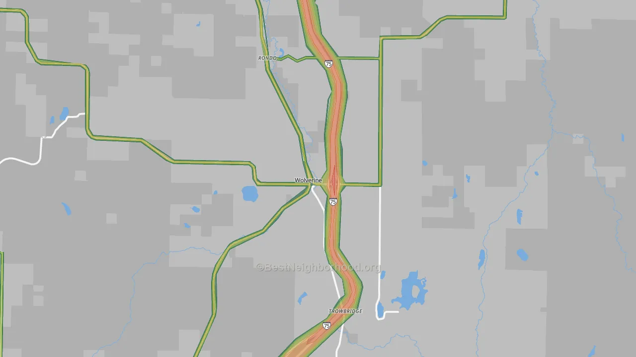 Wolverine, MI Map of Noise Levels in Wolverine