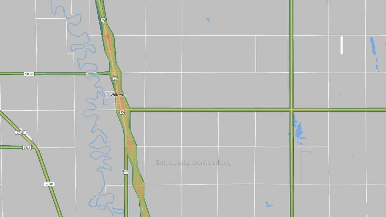 Wolverton, MN Map of Noise Levels in Wolverton