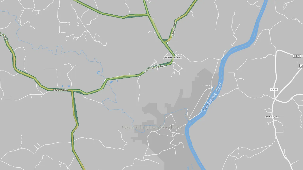 Womack Hill, AL Map of Noise Levels in Womack Hill