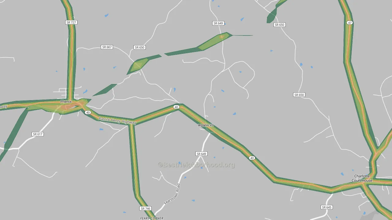 Womacks, VA Map of Noise Levels in Womacks
