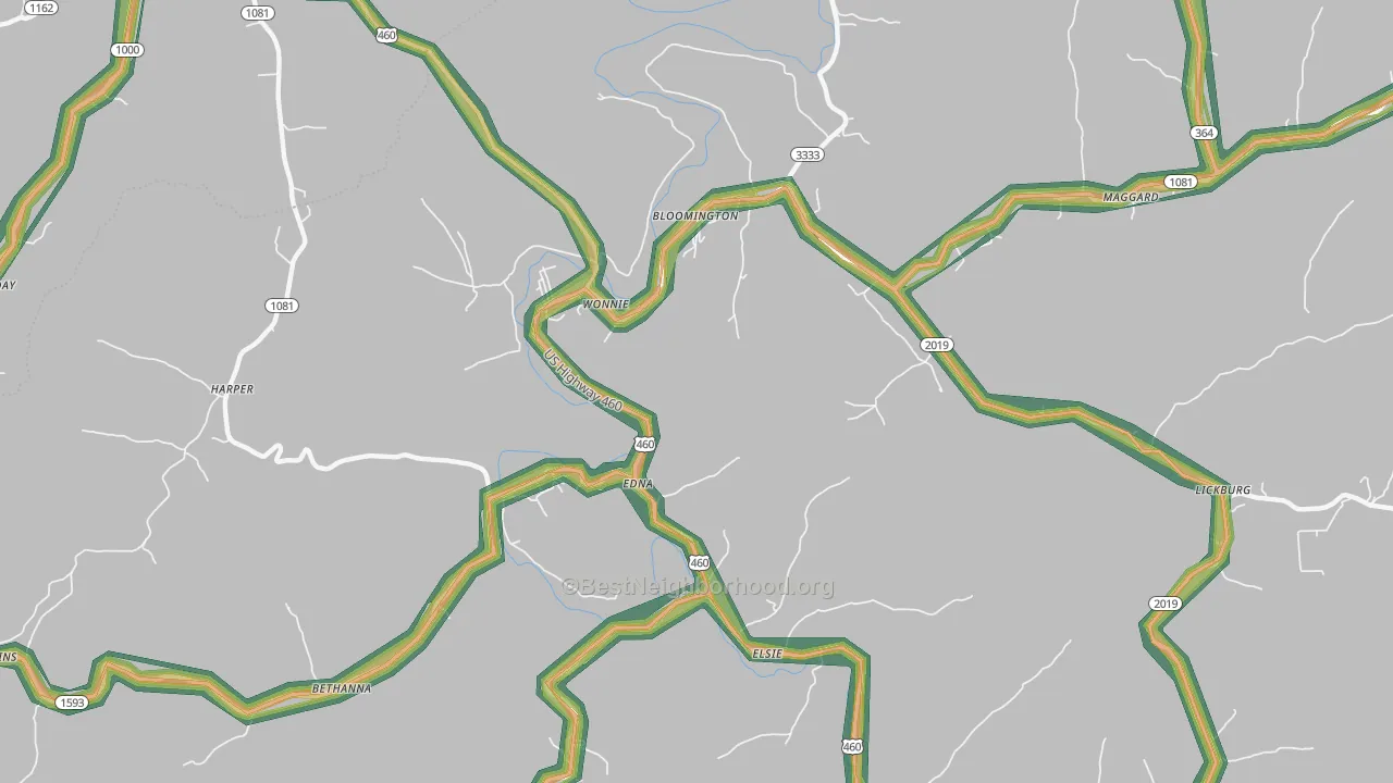 Wonnie, KY Map of Noise Levels in Wonnie