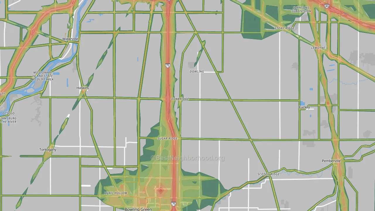 Wood County, OH Map of Noise Levels in Wood County