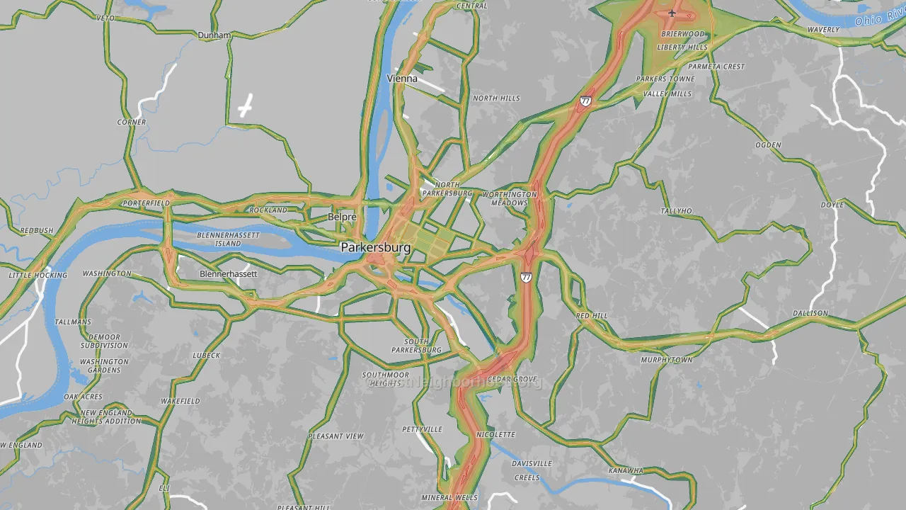 Wood County, WV Map of Noise Levels in Wood County