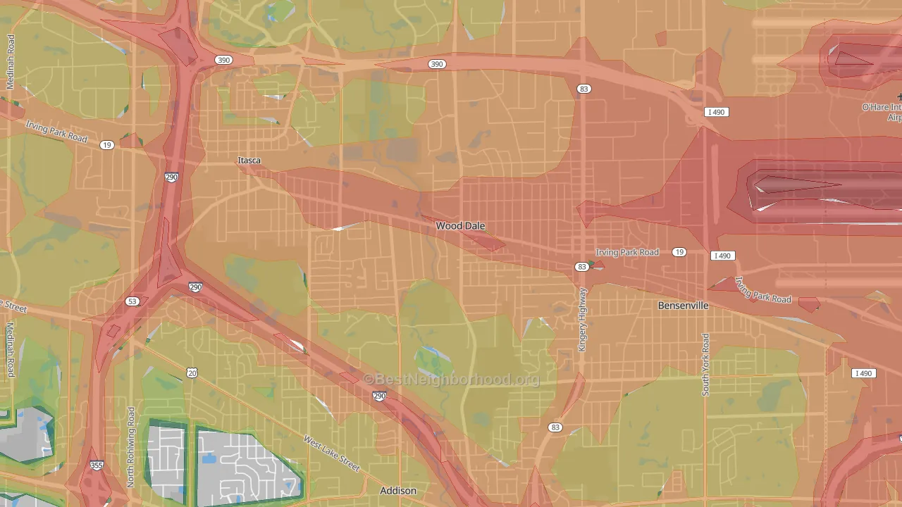 Wood Dale, IL Map of Noise Levels in Wood Dale