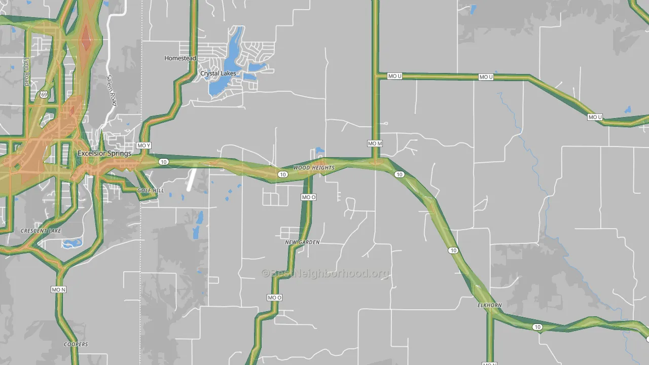 Wood Heights, MO Map of Noise Levels in Wood Heights