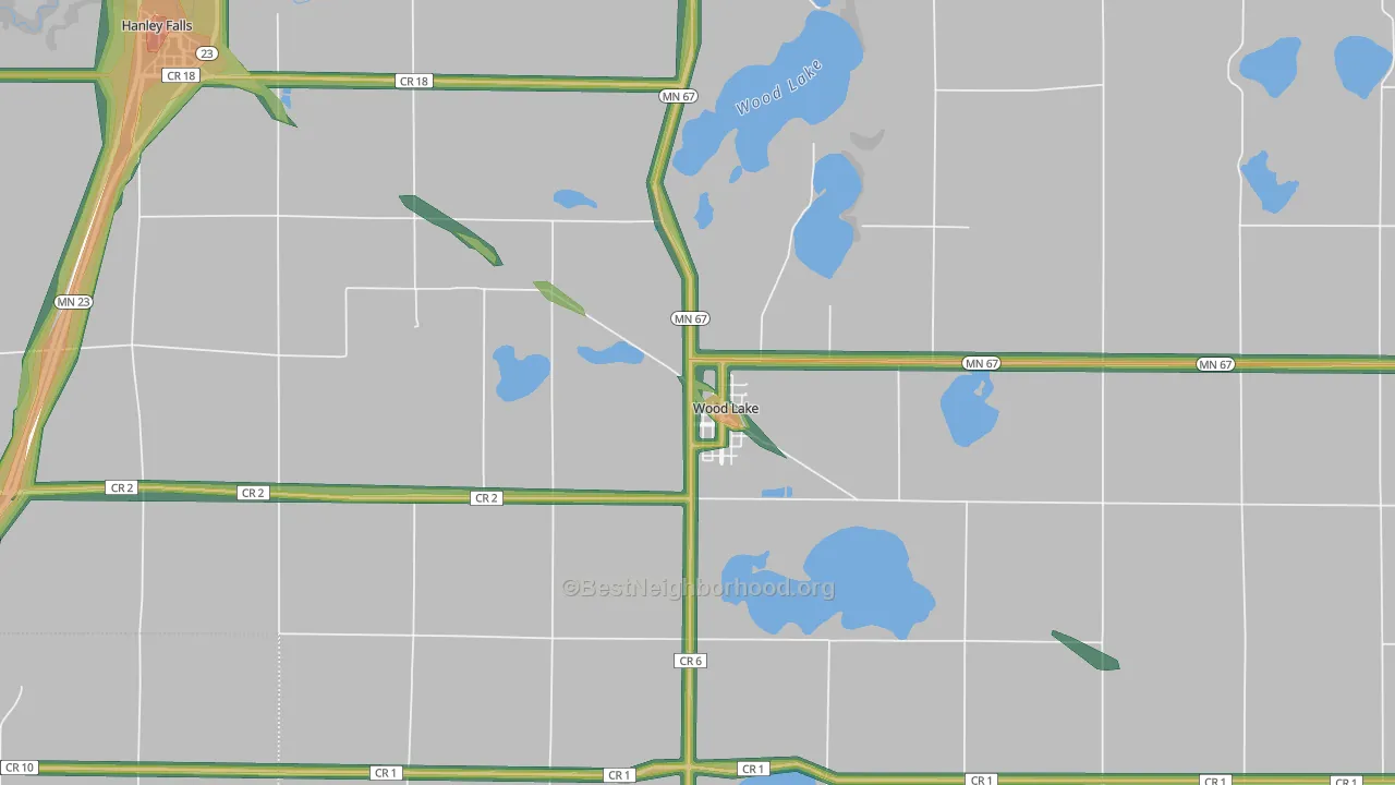 Wood Lake, MN Map of Noise Levels in Wood Lake