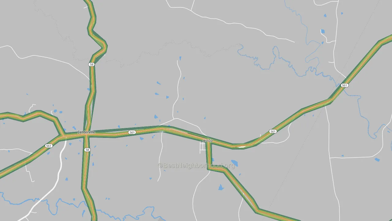 Wood, NC Map of Noise Levels in Wood