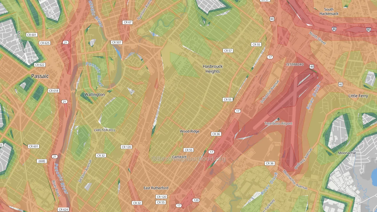 Wood-Ridge, NJ Map of Noise Levels in Wood-Ridge