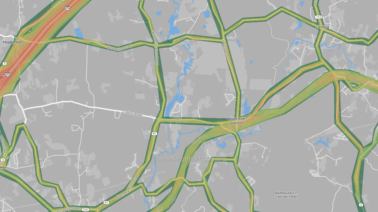 Wood River Junction, RI Map of Noise Levels in Wood River Junction