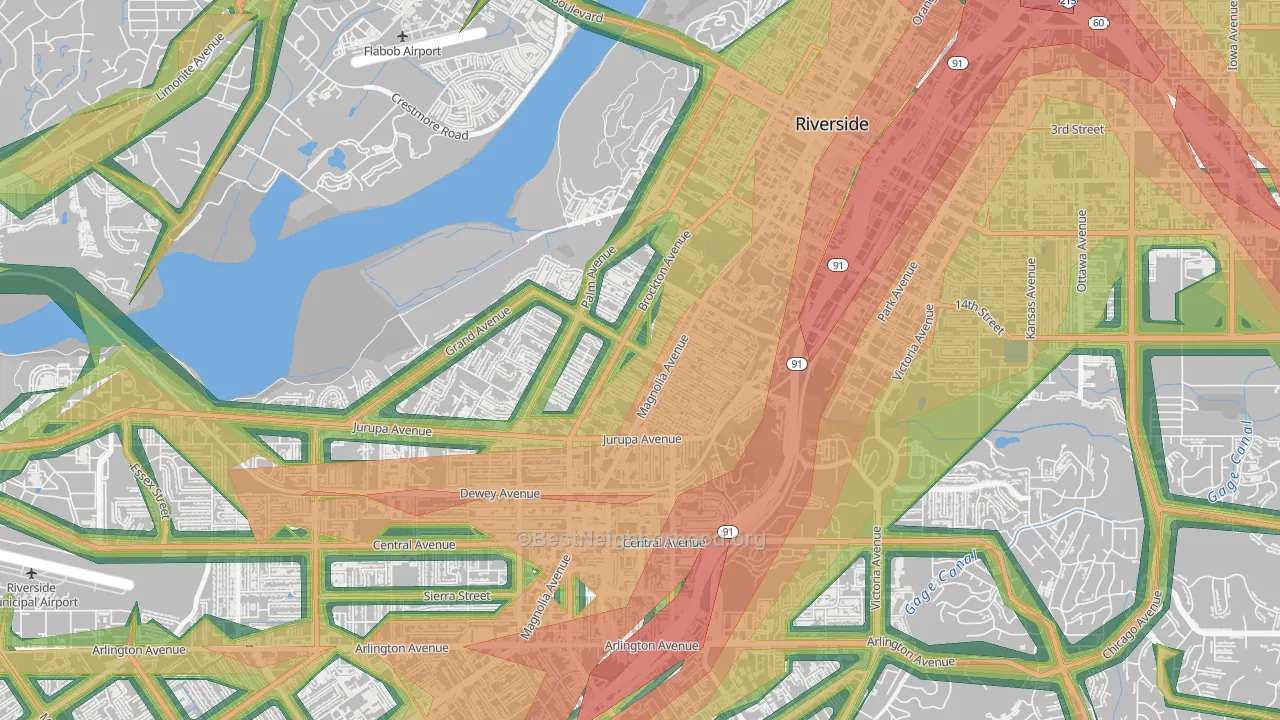 Wood Streets, Riverside, CA Map of Noise Levels in Wood Streets