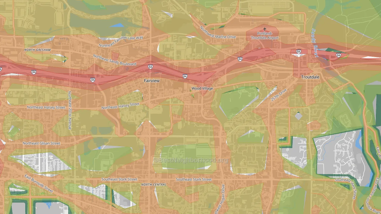 Wood Village, OR Map of Noise Levels in Wood Village
