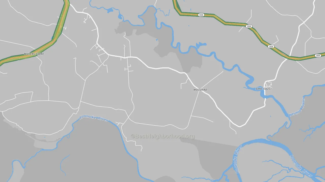 Woodard, NC Map of Noise Levels in Woodard
