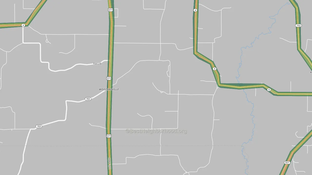 Woodardville, LA Map of Noise Levels in Woodardville