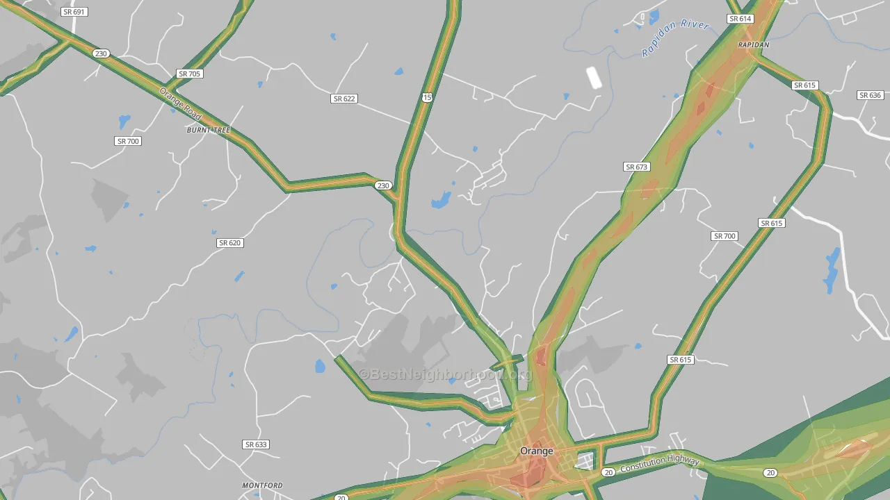 Woodberry Forest, VA Map of Noise Levels in Woodberry Forest