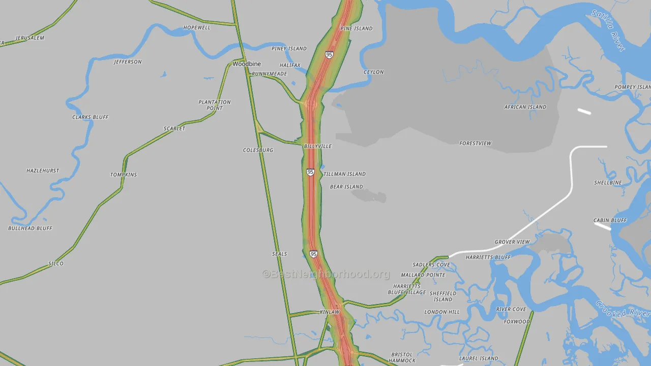 Woodbine, GA Map of Noise Levels in Woodbine