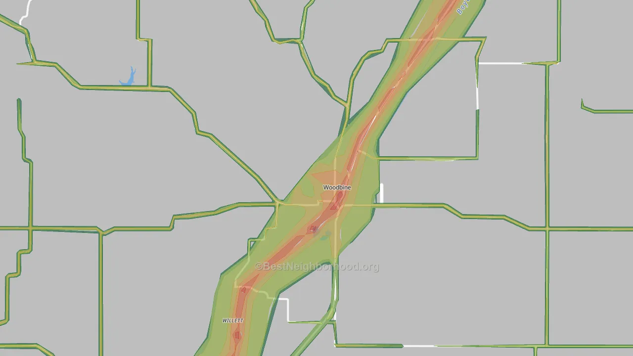 Woodbine, IA Map of Noise Levels in Woodbine