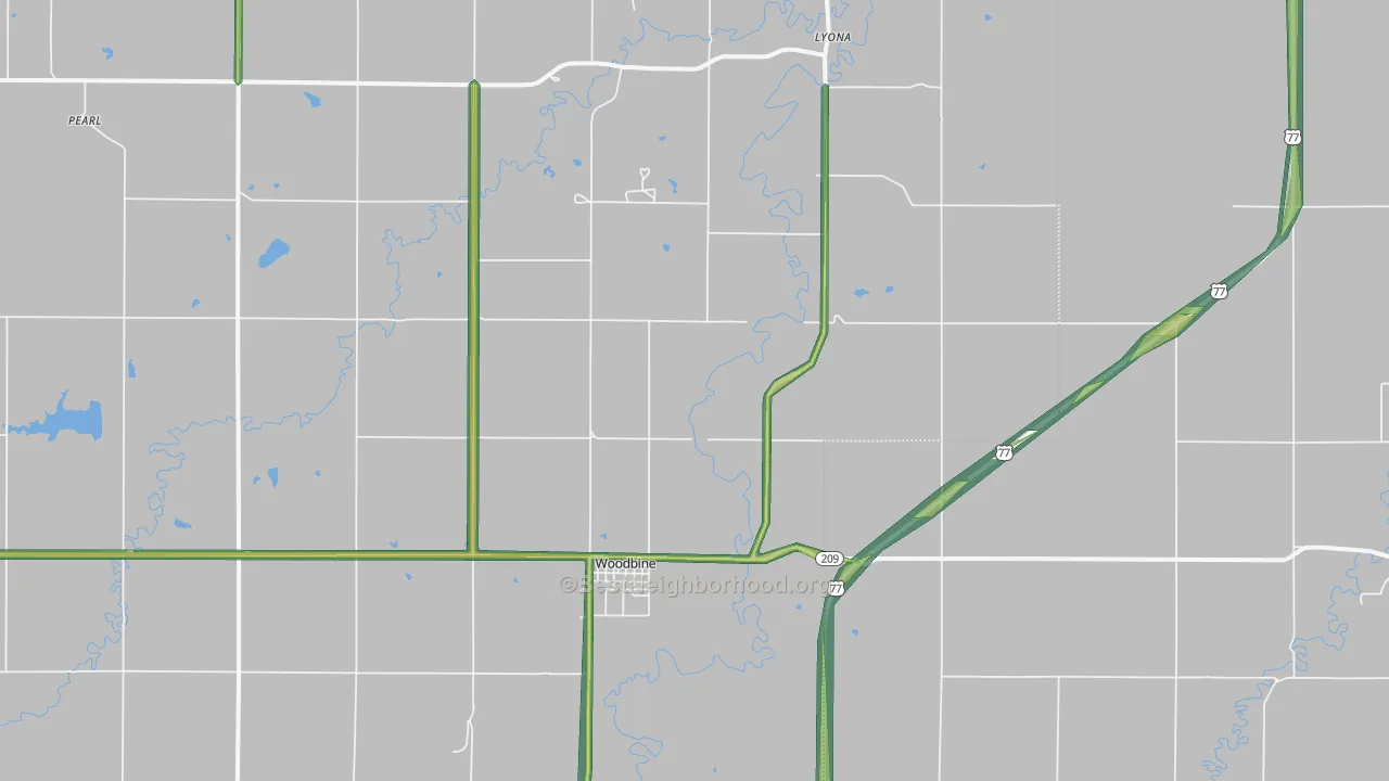 Woodbine, KS Map of Noise Levels in Woodbine