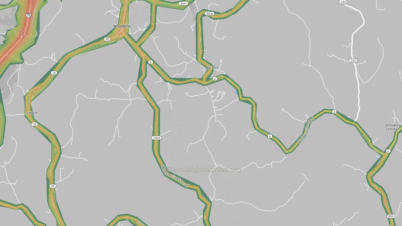 Woodbine, KY Map of Noise Levels in Woodbine