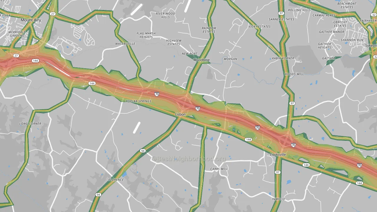 Woodbine, MD Map of Noise Levels in Woodbine
