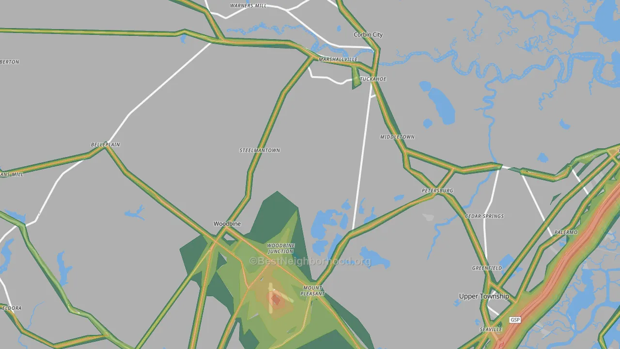 Woodbine, NJ Map of Noise Levels in Woodbine