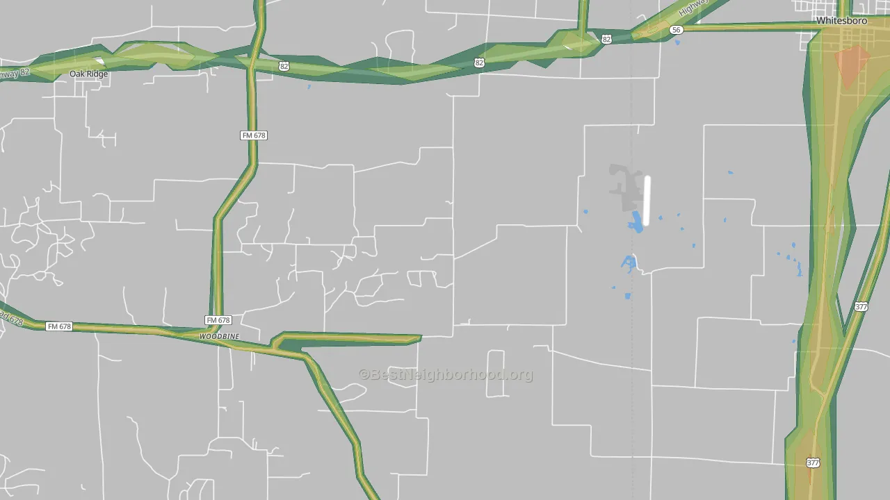 Woodbine, TX Map of Noise Levels in Woodbine
