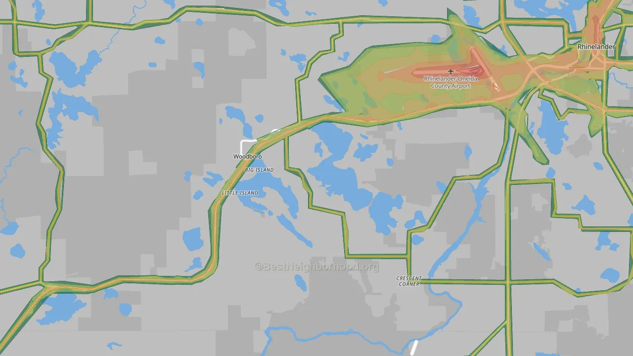 Woodboro, WI Map of Noise Levels in Woodboro