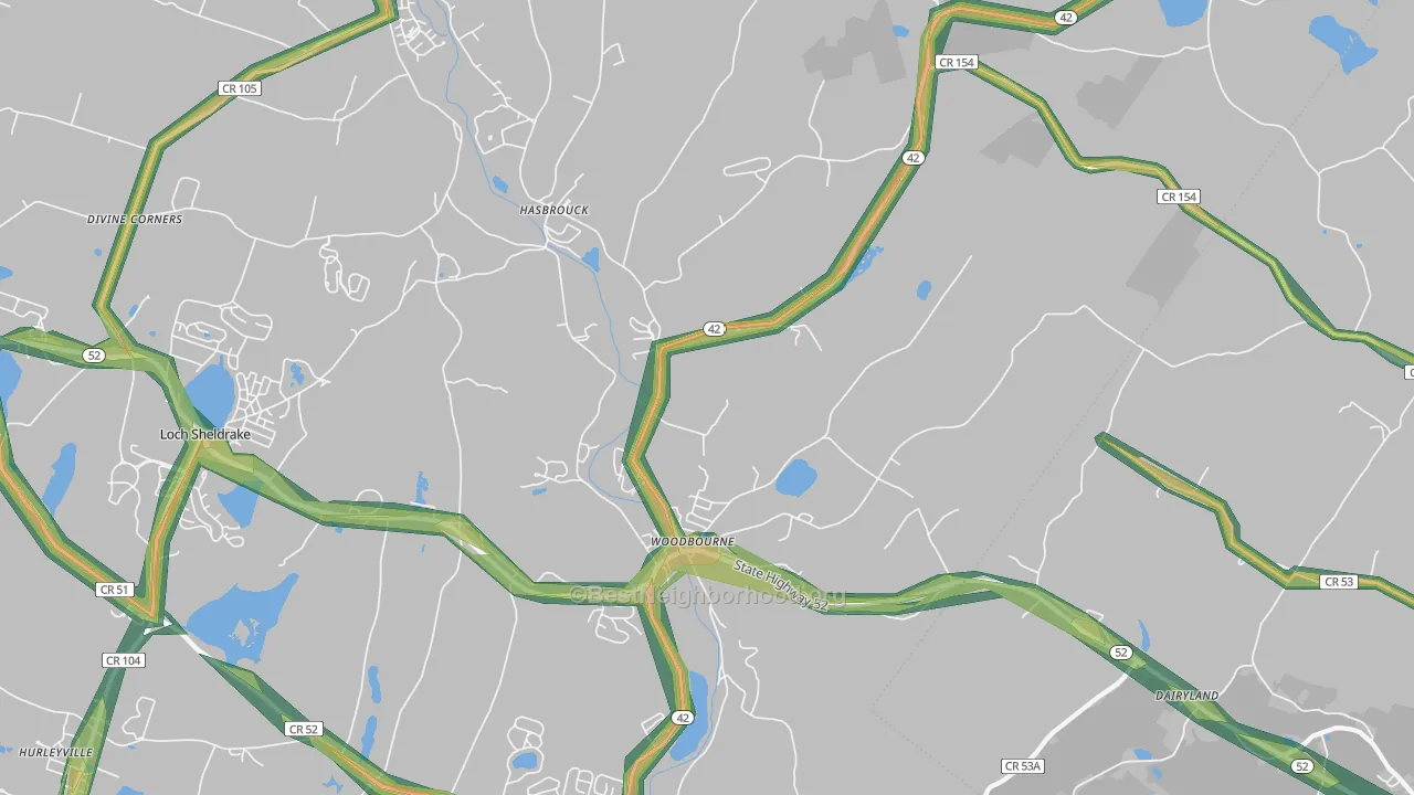 Woodbourne, NY Map of Noise Levels in Woodbourne